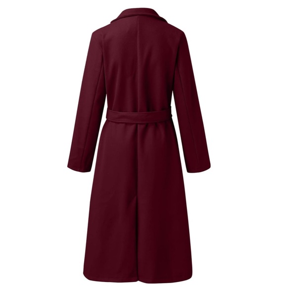 Burgundy Womens Belt Trench Coat with Pockets Size 42 - Picture 9 of 9